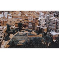 Stadtansicht Kunst - Jemen Stadt Hängend Reisende Kunstdruck Alte Kunst Sana'a Handgemachte Mosaik Druck Kunstwerk von MosaicNaturalLLC