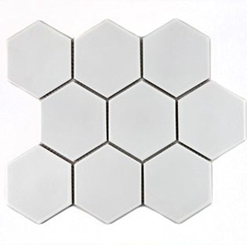 Hexagon uni weiß glänzend Keramik Mosaik Fliese 95x110x6,5mm von conwire