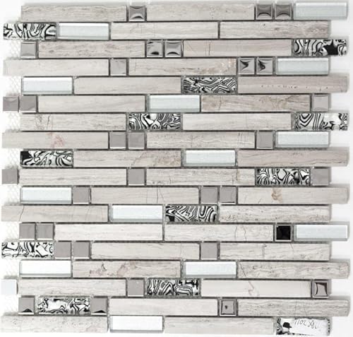 Mosaik Fliese Edelstahl weiß beige Verbund Glasmosaik Crystal für WAND BAD WC DUSCHE KÜCHE FLIESENSPIEGEL THEKENVERKLEIDUNG BADEWANNENVERKLEIDUNG Mosaikmatte Mosaikplatte von conwire