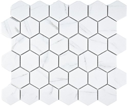 Mosaik Fliese Keramik weiß Hexagon Carrara für WAND BAD WC DUSCHE KÜCHE FLIESENSPIEGEL THEKENVERKLEIDUNG BADEWANNENVERKLEIDUNG Mosaikmatte Mosaikplatte von conwire