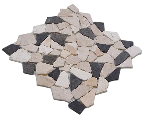 Mosaik Fliese Marmor Naturstein beige schwarz Bruch Ciot BianconeJava für BODEN WAND BAD WC DUSCHE KÜCHE FLIESENSPIEGEL THEKENVERKLEIDUNG BADEWANNENVERKLEIDUNG Mosaikmatte Mosaikplatte von conwire