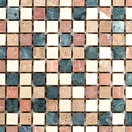 Mosaik Fliese Marmor Naturstein creme beige rot grün Random für BODEN WAND BAD WC DUSCHE KÜCHE FLIESENSPIEGEL THEKENVERKLEIDUNG BADEWANNENVERKLEIDUNG Mosaikmatte Mosaikplatte von conwire