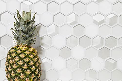 Mosaik Fliese Transluzent weiß Hexagon Glasmosaik Crystal Stein 3D weiß für WAND BAD WC DUSCHE KÜCHE FLIESENSPIEGEL THEKENVERKLEIDUNG BADEWANNENVERKLEIDUNG Mosaikmatte Mosaikplatte von conwire