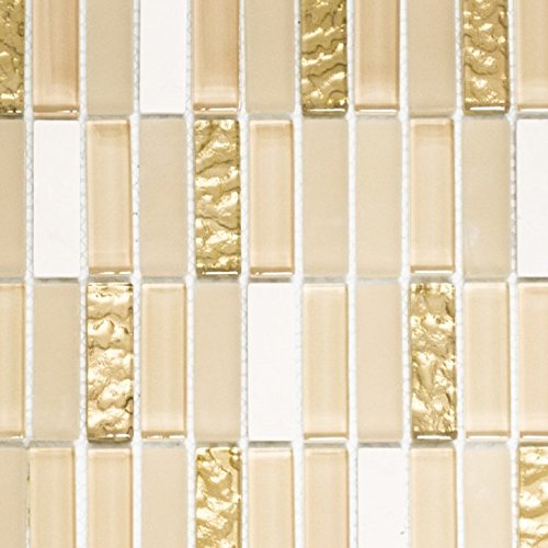 Mosaik Fliese Transluzent weiß gold Stäbchen Glasmosaik Crystal Stein weiß matt gold für WAND BAD WC DUSCHE KÜCHE FLIESENSPIEGEL THEKENVERKLEIDUNG BADEWANNENVERKLEIDUNG Mosaikmatte Mosaikplatte von conwire
