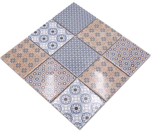 Retro Vintage Mosaik Fliese Keramik weiß blau orange grau für WAND BAD WC DUSCHE KÜCHE FLIESENSPIEGEL THEKENVERKLEIDUNG BADEWANNENVERKLEIDUNG WB22B-1404 von conwire