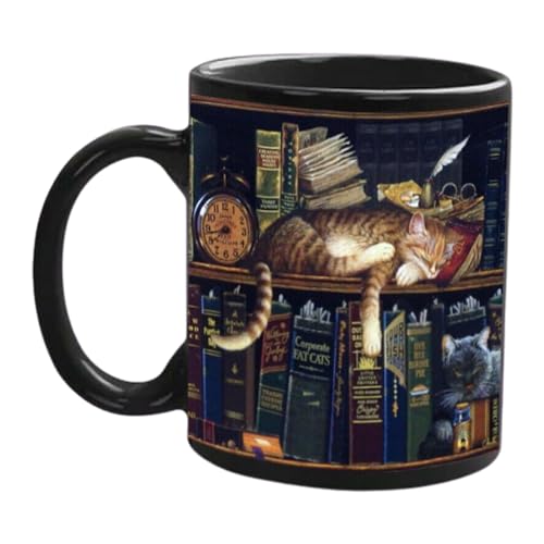 3D-Bücherregal-Tasse | 3D Katze Bücherregale Bücher Kaffeetasse | Bibliothe Regal Keramik Herbst Tasse | 3D Weißes Kaffee Tassen Regal | Ästhetische Raum Dekoration Geschenke für Buchliebhaber von Moslalo