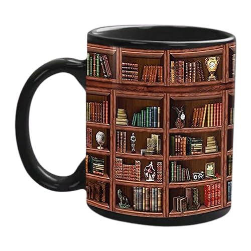 3D-Bücherregal-Tasse | 3D Katze Bücherregale Bücher Kaffeetasse | Bibliothe Regal Keramik Herbst Tasse | 3D Weißes Kaffee Tassen Regal | Ästhetische Raum Dekoration Geschenke für Buchliebhaber von Moslalo