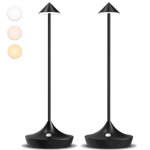 Moslumin LED Tischleuchte Kabellos 2er Set, Akku Tischlampe Kabellose 6000mAh, Modern, Dimmbar, Aluminium, Wasserdicht, Tischlampen Aufladbar für Outdoor Restaurant Nachttisch Terrasse (Schwarz) von Moslumin