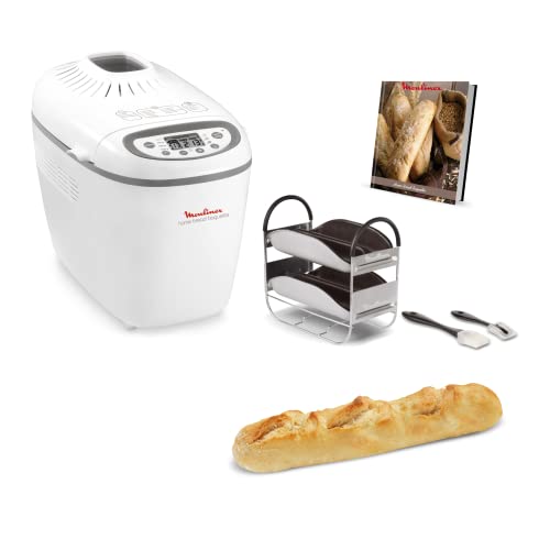 Moulinex OW6101 Home Bread Baguette Brotbackautomat | für bis zu 1,5 kg Brot | 16 Programme | hausgemachtes Brot | antihaftbeschichtete Brotform | inkl. Baguettebleche und Rezeptheft | Weiß von Moulinex