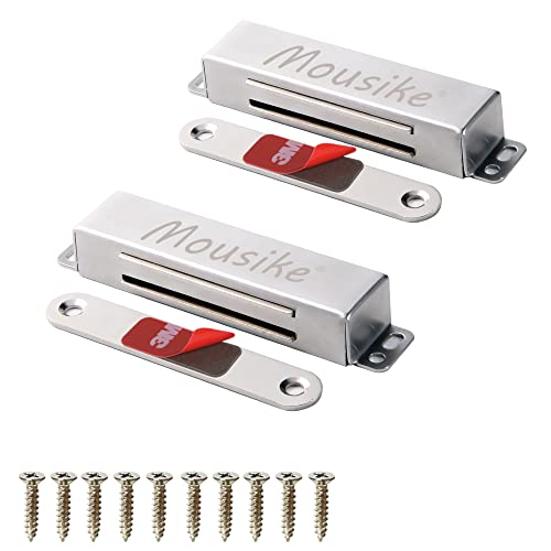 Mousike Magnetischer Türverschluss Heavy Duty 40KG Edelstahl-Türmagnete mit starkem Magnet für Küchenschrank Kleiderschrank Schrank Schranktürverschluss (Silber 2er Pack) von Mousike