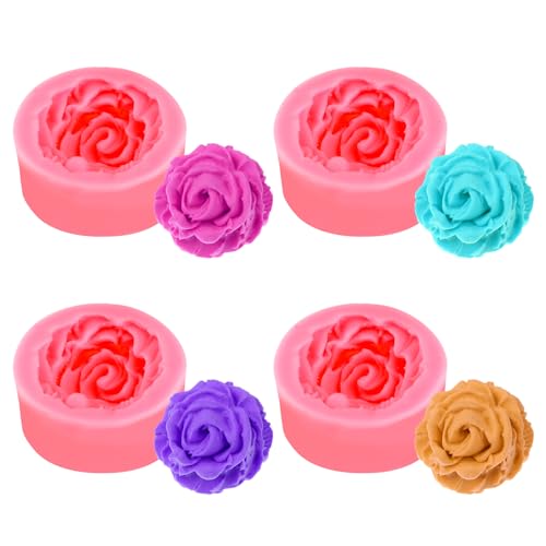 4 Stück Silikon-Formen-Set 3D Silikonform Rose Blume Silikon Form Blume Silikon Seifen Form Fondant Geschenk Dekorieren für Seife, Fondant, Kerzen, SüßIgkeiten, Schokolade, Kuchendekoration von Mozeat Lens