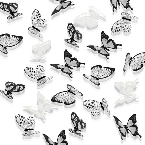 90 Stück 3D Schmetterling Wandaufkleber Weiß Wandtattoo Schwarz Schmetterlings Wanddeko Abnehmbare Abziehbilder DIY Kunst Dekor Selbstklebend für Fenster Möbel Schlafzimmer Hochzeit Weihnachten von Mozeat Lens