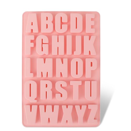 Silikon Alphabet Schokoladenform Silikonform mit 26 Mulden Alphabet-Motiv 26 Buchstaben Silikonform A-Z Alphabet Rosa Backform Silikon Eiswürfelform Fudge Backformen für Kuchen Kekse Schokolade von Mozeat Lens