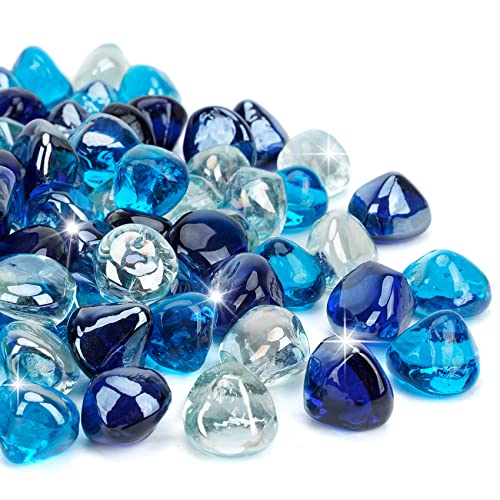 Mr. Fireglass 4,5 kg gemischte Feuerglas-Diamanten für Kamin, Feuerstelle und Landschaftsbau, 2,5 cm hochglänzende Feuersteine mit verschiedenen Farben (Kobaltblau, Kristall-Eis und Karibikblau) von Mr. Fireglass