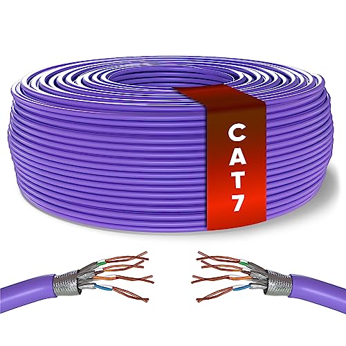 Mr. Tronic Cat 7 Ethernet Kabel 25m, 100% Kupfer Hochgeschwindigkeits Ethernet Kabel, Innenbereich Bulk LAN Netzwerkkabel ohne RJ45 Stecker | 28AWG, SFTP geschirmtes Internetkabel (25 Meter, Violett) von Mr. Tronic