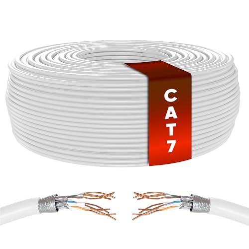 Mr. Tronic Cat 7 Ethernet Kabel 25m, 100% Kupfer Hochgeschwindigkeits Ethernet Kabel, Innenbereich Bulk LAN Netzwerkkabel ohne RJ45 Stecker | 28AWG, SFTP geschirmtes Internetkabel (25 Meter, Weiß) von Mr. Tronic