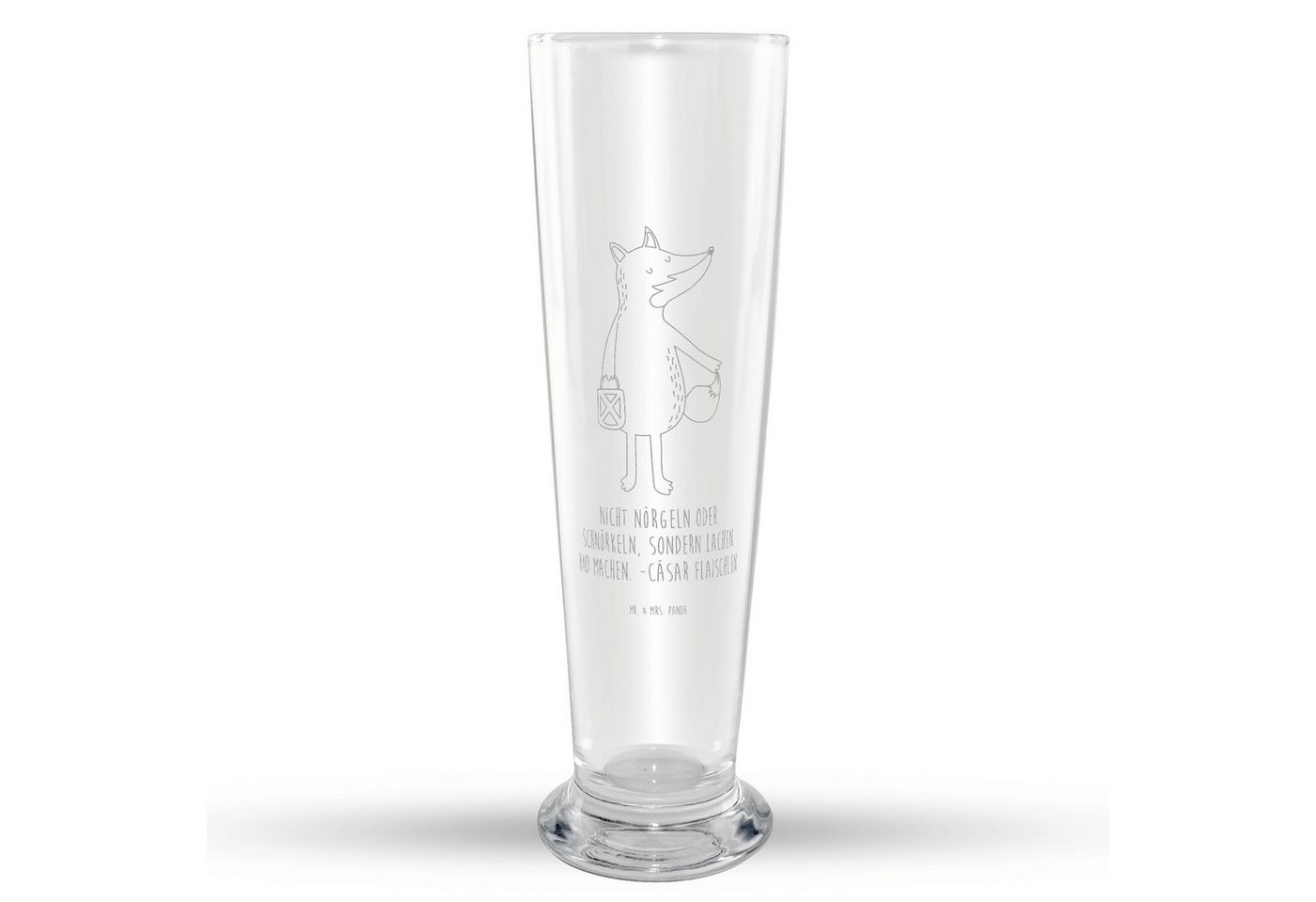 Mr. & Mrs. Panda Bierglas Fuchs Laterne - Transparent - Geschenk, Spruch trösten, Vatertag, Cäs, Premium Glas, Liebevolle Lasergravur von Mr. & Mrs. Panda