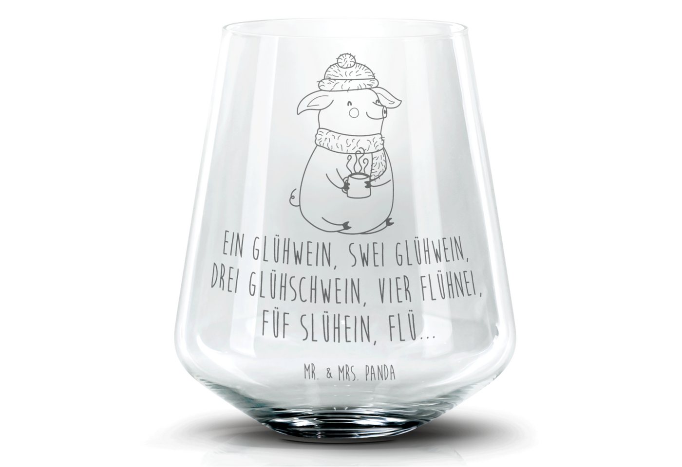 Mr. & Mrs. Panda Cocktailglas Schweinchen Glühwein - Transparent - Geschenk, Winter, Spruch, Weihna, Premium Glas, Einzigartige Gravur von Mr. & Mrs. Panda