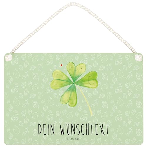 Mr. & Mrs. Panda DIN A6 Personalisiertes Deko Schild Blume Kleeblatt - Personalisierte Geschenke, Garten, Dekoschild, Glücksbringer, Wanddeko, von Mr. & Mrs. Panda