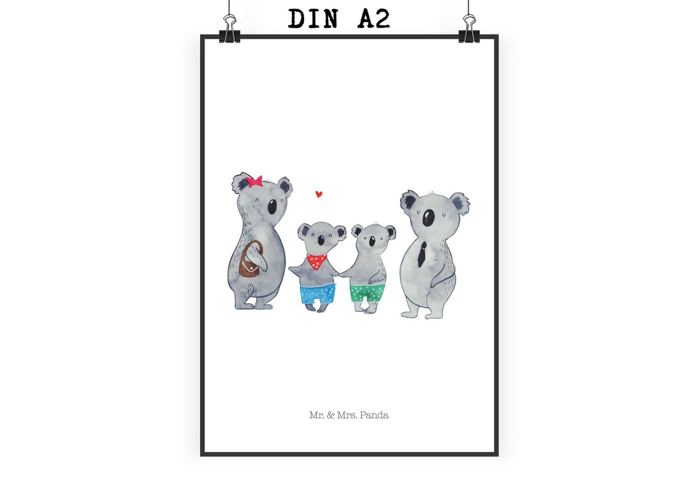 Mr. & Mrs. Panda Poster DIN A2 Koala Familie zwei - Weiß - Geschenk, Koalafamilie, Raumdekora, Koala Familie zwei (1 St), Einzigartige Motive von Mr. & Mrs. Panda