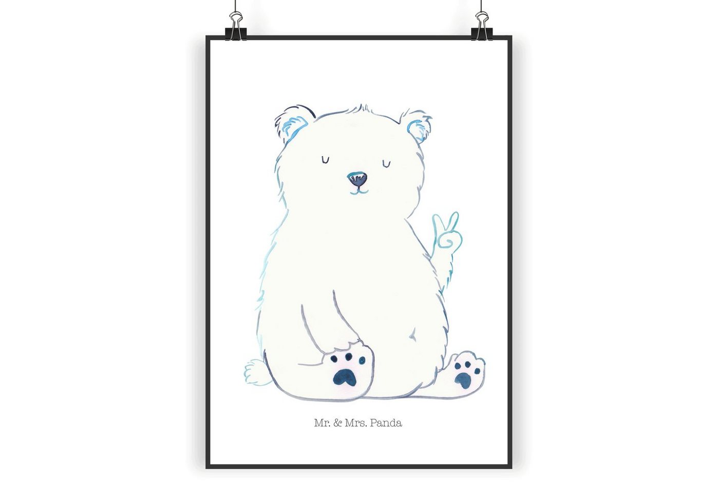 Mr. & Mrs. Panda Poster DIN A3 Eisbär Faul - Weiß - Geschenk, Wanddeko Bild, Teddybär, Wandpo, Eisbär Faul (1 St), Edler Druck von Mr. & Mrs. Panda