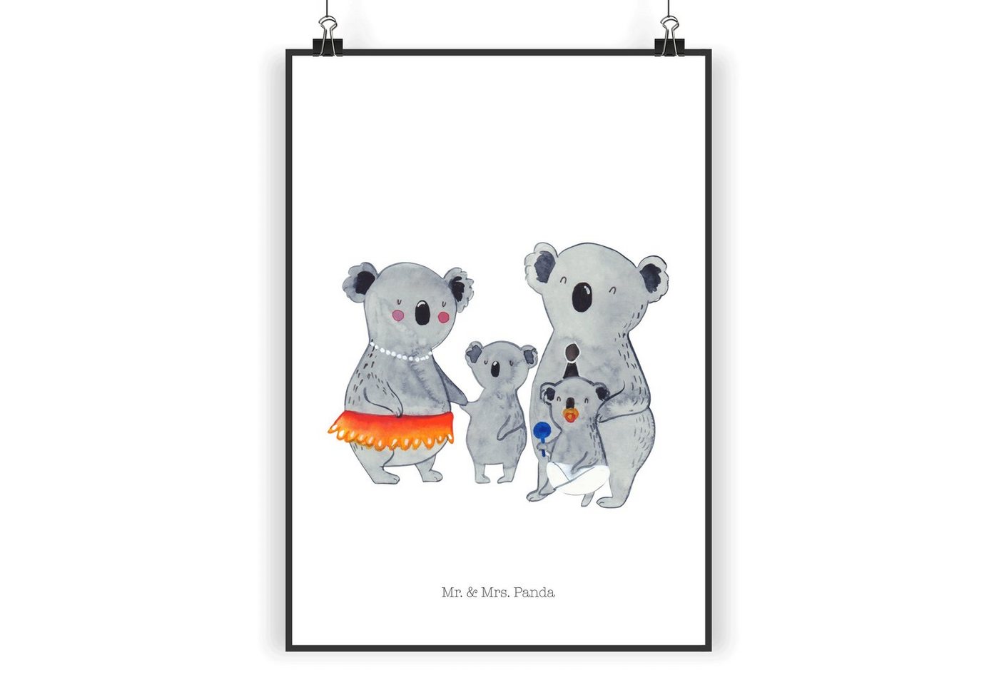 Mr. & Mrs. Panda Poster DIN A3 Koala Familie - Weiß - Geschenk, Schwester, Koalas, Mama, Kind, Koala Familie (1 St), Lebensfrohes Design von Mr. & Mrs. Panda