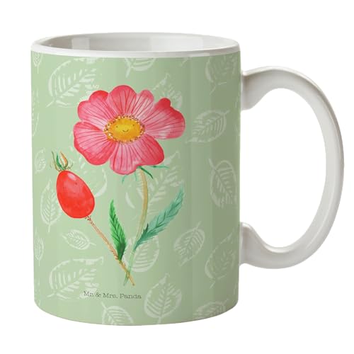 Mr. & Mrs. Panda Tasse Blume Hagebutte - Geschenk, Blumen Deko, Sommer Deko, Teetasse, Büro Tasse, Lebensfreude, Porzellantasse, Pflanzen, Teebecher, von Mr. & Mrs. Panda