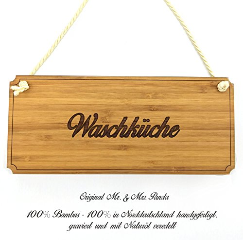 Mr. & Mrs. Panda Türschild Waschküche - Geschenk, Landhaus, graviert, Spruchschild, Shabby, Werbeschild, Geschenkidee, Wanddeko, Motivschild, von Mr. & Mrs. Panda