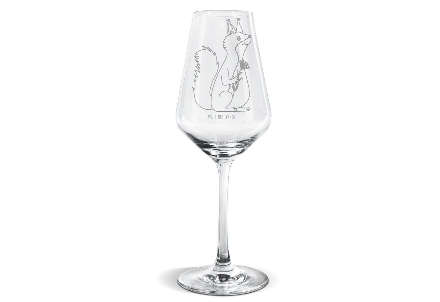 Mr. & Mrs. Panda Weißweinglas Eichhörnchen Blume - Transparent - Geschenk, Eichhorn, Weißwein Glas, Premium Glas, Einzigartig graviert von Mr. & Mrs. Panda