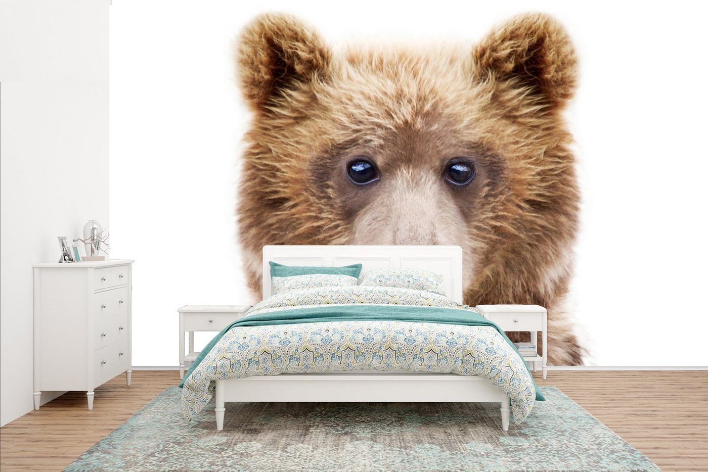 MuchoWow Fototapete Bär - Braun - Tiere - Natur, Matt, bedruckt, (8 St), Wallpaper für Wohnzimmer, Schlafzimmer, Kinderzimmer, Vinyl Tapete von MuchoWow