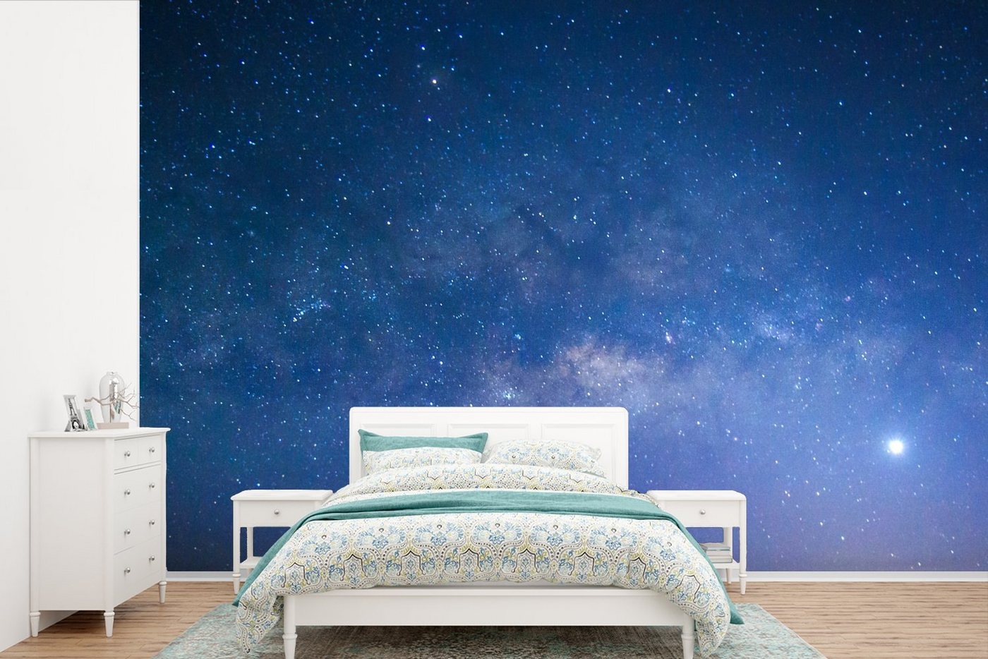 MuchoWow Fototapete Blauer Himmel in der Nacht, Matt, bedruckt, (8 St), Wallpaper für Wohnzimmer, Schlafzimmer, Kinderzimmer, Vinyl Tapete von MuchoWow