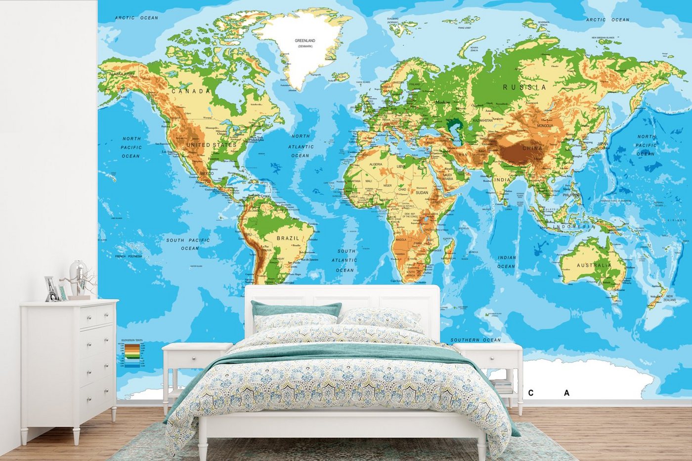 MuchoWow Fototapete Weltkarte - Atlas - Farben - Kinder - Jungen - Mädchen, Matt, bedruckt, (10 St), Vinyl Tapete für Wohnzimmer oder Schlafzimmer, Wandtapete von MuchoWow