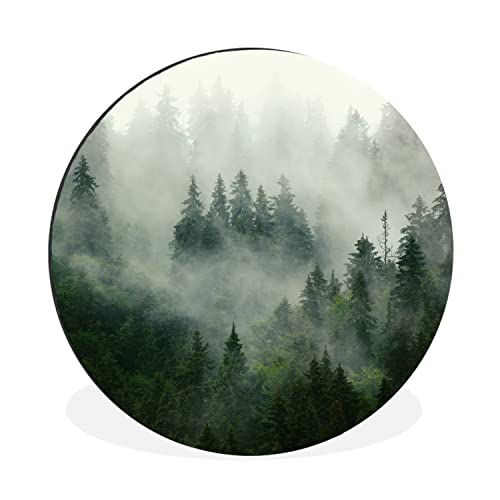 MuchoWow Wandbild Rund Wanddeko Deko Wohnzimmer Bilder 90x90 cm Wald - Nebel - Bäume - Natur von MuchoWow