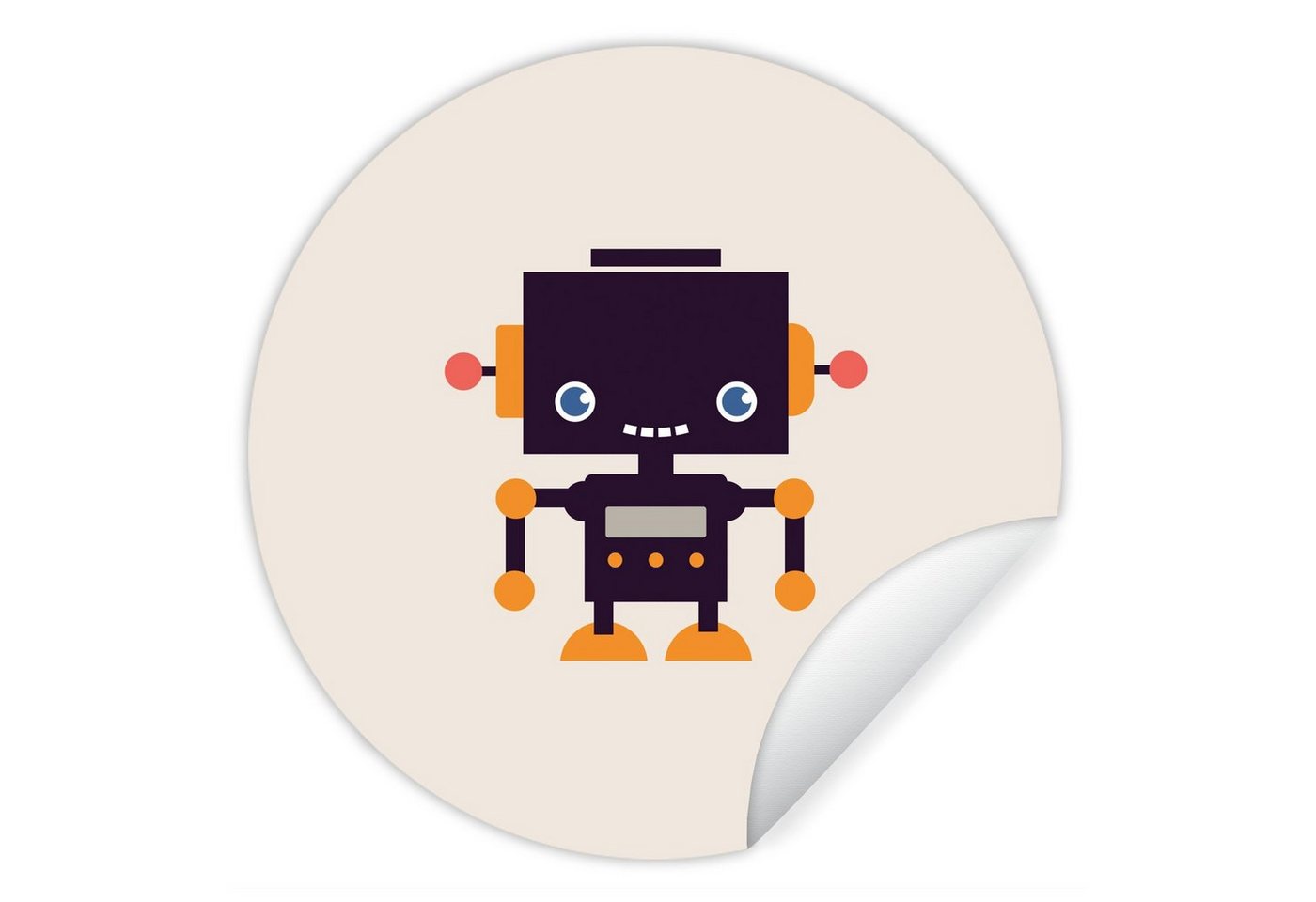 MuchoWow Wandsticker Roboter - Antenne - Orange - Beige - Kind - Kinder (1 St), Tapetenkreis für Kinderzimmer, Tapetenaufkleber, Rund, Wohnzimmer von MuchoWow