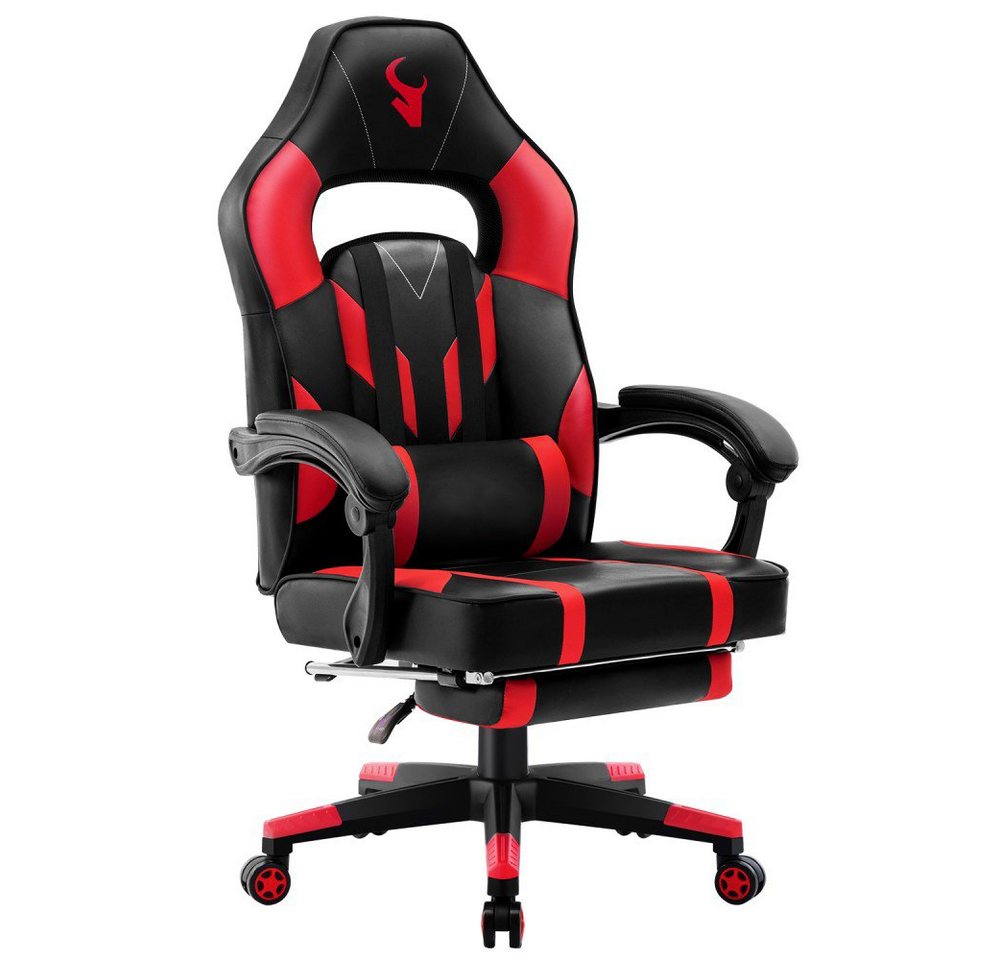 Mucola Gaming Chair Bürostuhl Chefsessel Schreibtischstuhl Sportsitz Gamingstuhl Fußstütze (Stück), Stützkissen, Ergonomisch, Geräuscharm, Fußstütze, Lendenkissen von Mucola