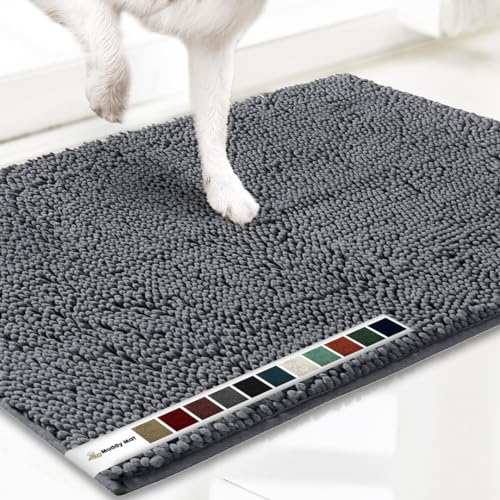 Muddy Mat® AS-SEEN-ON-TV Hochsaugfähige Mikrofaser-Hunde-Fußmatte und Haustierteppich, rutschfest, dick, waschbar, für Küche, Badezimmer, Schlafzimmer und Innenbereich, Grau, Größe M, 76,2 x 48,2 cm von Muddy Mat