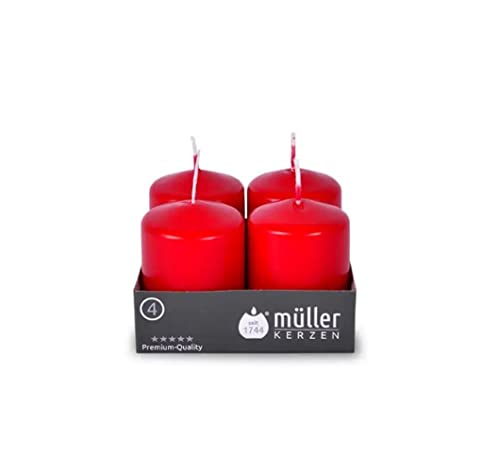 Müller Mini Stumpenkerzen 4er Set, selbstlöschend, 6,2 x 4,8 cm, Karminrot von Müller Kerzen