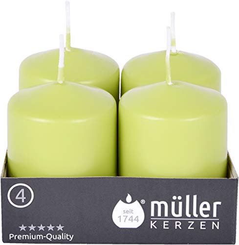 Müller Stumpenkerzen 4 STK, BSS, 6,2 x 4,8 cm, maigrün von Müller Kerzen