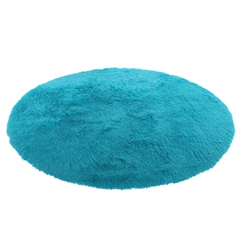 Teppich Rund, Cute Fluffy Circle Shaggy Area Rug Fuzzy Carpet, Fellteppich Kunstfell Plüsch Bettvorleger Shaggy Rugs for Living Room Wohnzimmer Kinderzimmer Hochwertiger Home Decor (Blau , 80x80cm) von Muium(TM)