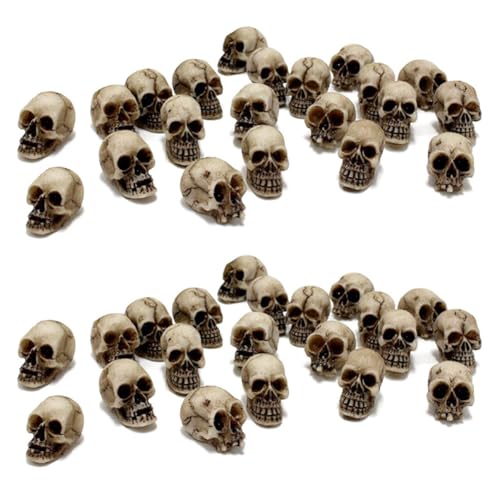 Mukudlt 40 Stück Totenköpfe, Menschlicher Kopf, Realistische Skelettschädel, Mini-Schädel für Halloween-Tischdekoration von Mukudlt