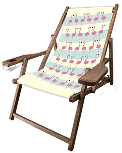 MultiBrands® Holz-Liegestuhl, mit Armlehne und Getränkehalter, mit dunkler Lasur, klappbar, Flamingo von MultiBrands