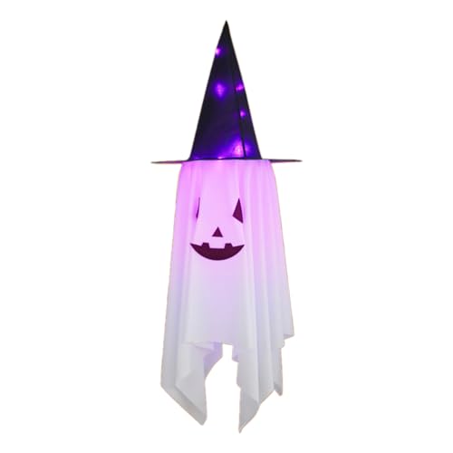 Halloween Dekorationen Hänge Outdoor mit LED-Licht Leuchtende Geister Hexenhut mit LED-Licht für Wand Baum Garten Halloween Geister von Mumuve
