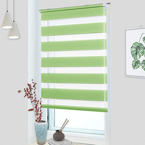 MupFup Doppelrollo Klemmfix ohne Bohren,Duo Rollo Klemmrollo Grün 90 x 140cm(BxH), Lichtdurchlässig & Verdunkelnd Fensterrollo für Schlafzimmer, Badezimmer, Wohnzimmer Fenster und Tür von MupFup