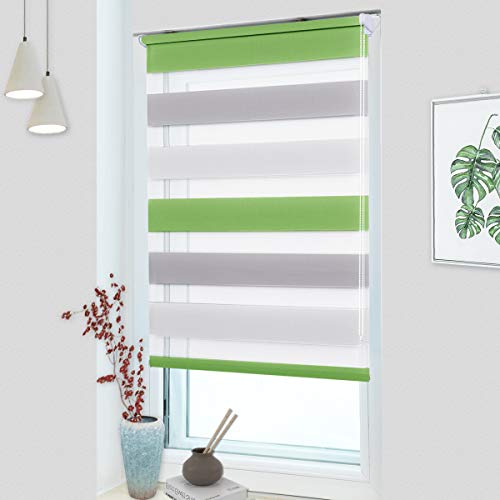 MupFup Doppelrollo Klemmfix ohne Bohren,Duo Rollo Klemmrollo Grün-grau-Weiß 100 x 150cm(BxH), Lichtdurchlässig & Verdunkelnd Fensterrollo für Schlafzimmer, Badezimmer, Wohnzimmer Fenster und Tür von MupFup