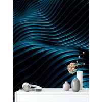 Dunkelgrüne Wellen Tapete, Selbstklebendes Peel & Stick Walpaper, Abstraktes Wandbild, Abnehmbare Schlafzimmer 3D Tapete von MuraliumWallpapers