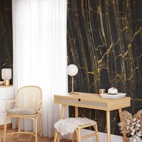 Schwarzer Stein Marmor Mit Goldenen Linien Tapete, Luxus Naturstein Textur Peel & Stick Selbstklebende Tapete Wandbild von MuraliumWallpapers
