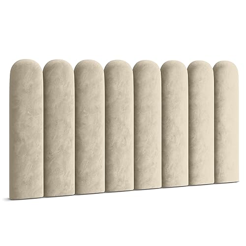 Muralo Polsterpaneel ovales WANDPOLSTER Wandkissen Bettkopfteil Wandpaneel Schlafzimmer Wohnzimmer Bett Lendekissen Modern Luxus Gepolstert Polster Paneel (Creme, 20 cm x 80 cm) von Muralo