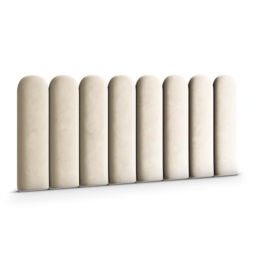 Muralo - Samt Wandkissen Stoff Polster-Paneel für Schlafzimmer Wohnzimmer Bett Wandpolster Bettkopfteil Lendekissen Modern Luxus Gepolstert Magic Velvet (Creme, 20 cm x 60 cm) von Muralo