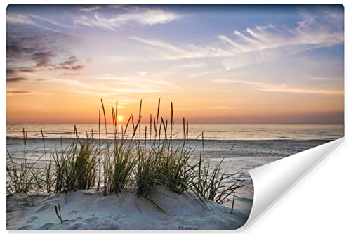 Muralo Selbstklebende Vlies Fototapete MEER Strand Dünen Sand Sonnenuntergang Natur Landschaft 3D Wanddekoration für Schlafzimmer Wohnzimmer Büro Br. 416cm x Hö. 254cm von Muralo