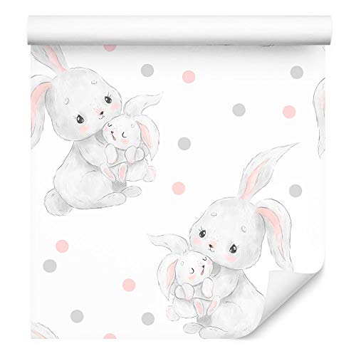 Muralo Tapete 10m Rolle Vlies Tapete Tiere Natur Kaninchen Kugeln Punkte Ornamente Vliestapete 1000 x 53cm Wand Tapete Wohnzimmer Kinderzimmer Moderne Wanddeko Wand Dekoration von Muralo